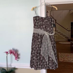 Brown and ivory embroidered strapless dress